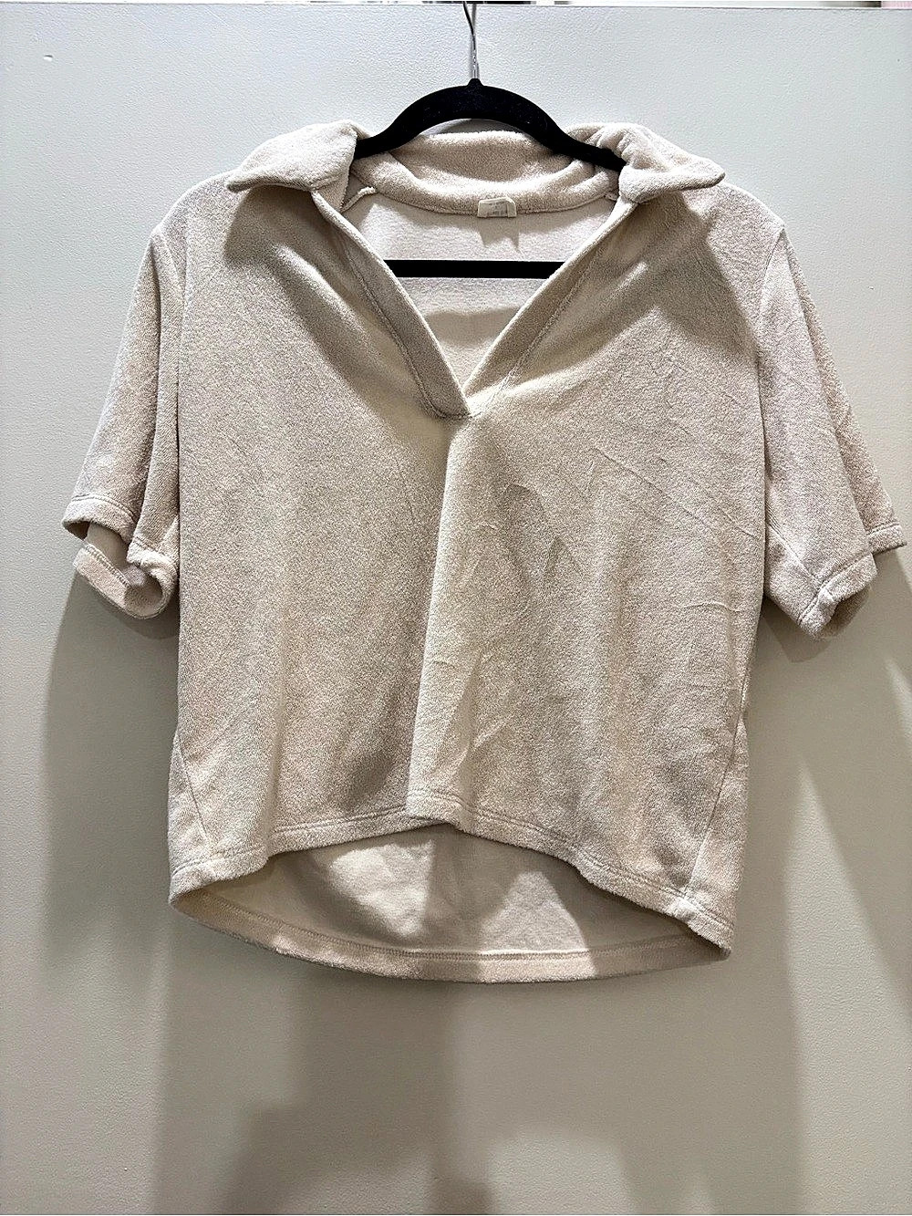 Wilfred Towel Collared Short Sleeve Top in Cream